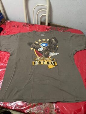 Patriotic Tee T-Shirt Olive Green Mens Sz 2XL,”These Colors Don't Run”